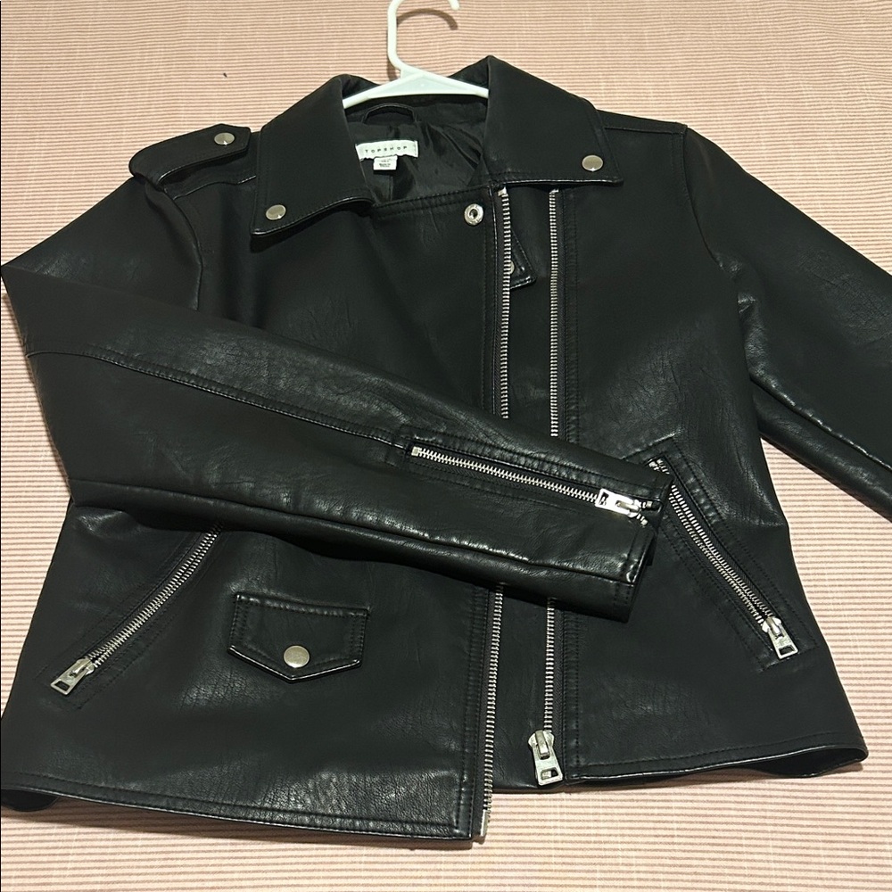 Topshop Black Leather Moto Jacket